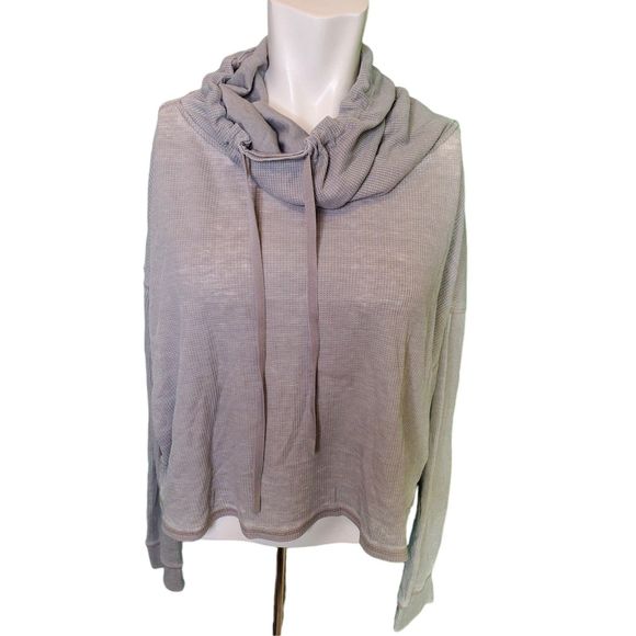 Mono b Gray Waffle Cowl Funnel Neck Lounge Activewear Cropped Pullover Sz S - Picture 4 of 8